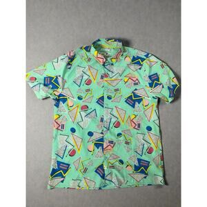 Oh Snap By Drill Mens L Stretch Memphis Design Geometric Retro 80s Button Shirt